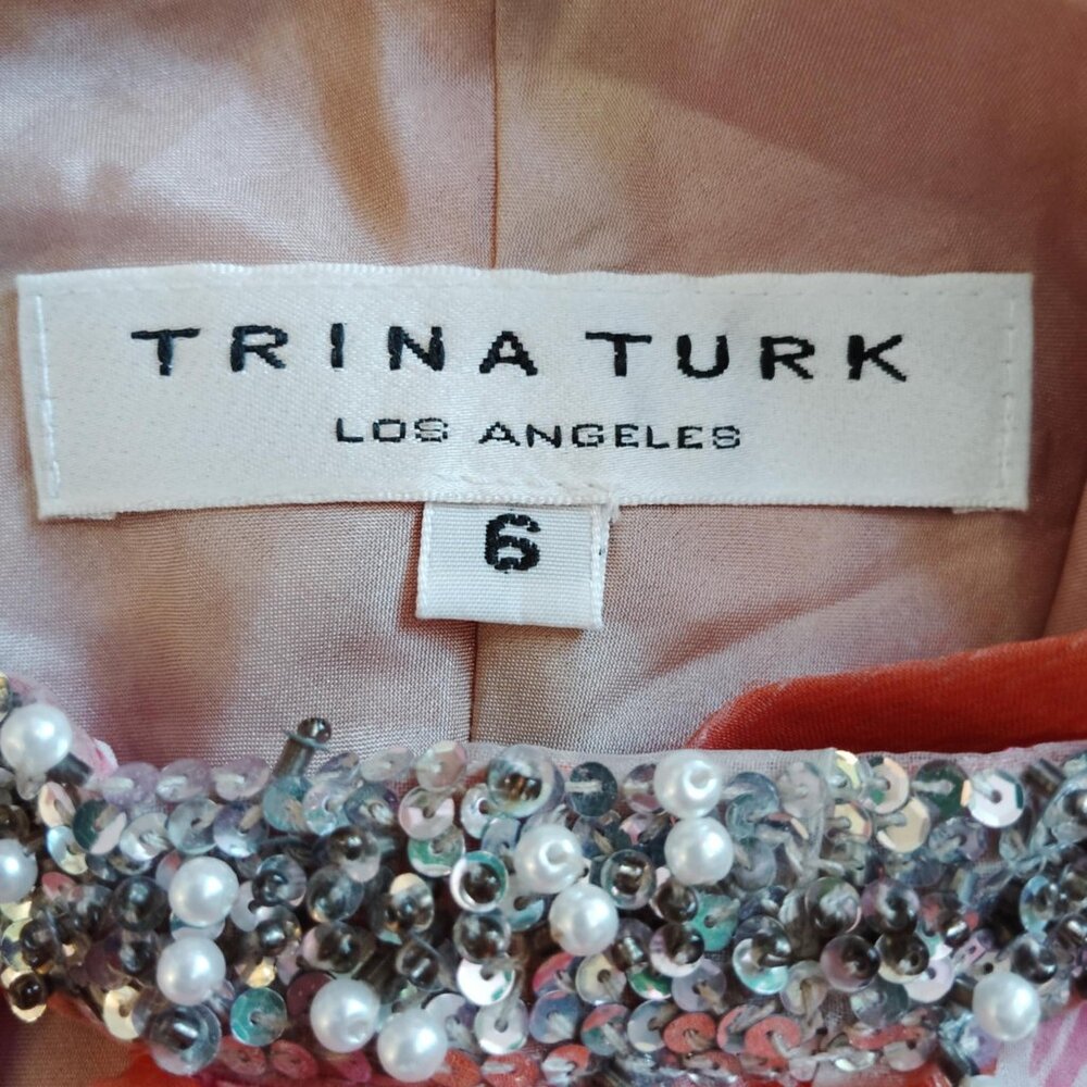 TRINA TURK SILK Halter Silver Beaded Choker Neckline Keyhole Metallic Top Sz 6 - Picture 7 of 11